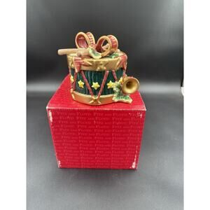 Fitz & Floyd Ceramic Christmas Drum Decoration With Box